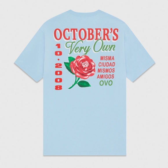 OVO Medium Rose T-Shirt in Light Blue - Picture 2 of 10